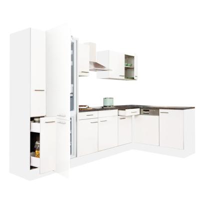 Mobilă de bucătărie de colț Leziter Yorki 310 cm, alb satinat, cu frigider sub blat