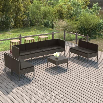 Set mobilier de grădină cu perne, 9 piese, gri, poliratan GartenMobel Dekor