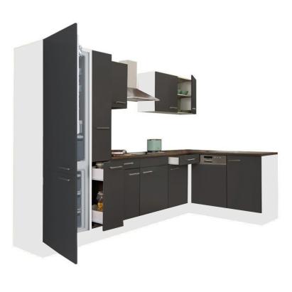 Mobilă bucătărie de colț Leziter Yorki 310 cm alb/antracit, cu frigider sub blat