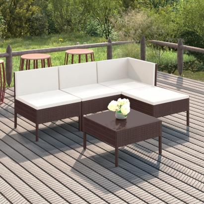 Set mobilier de grădină cu perne, 5 piese, maro, poliratan GartenMobel Dekor
