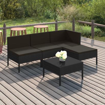 Set mobilier de grădină cu perne, 5 piese, negru, poliratan GartenMobel Dekor