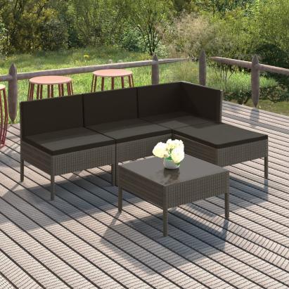 Set mobilier de grădină cu perne, 5 piese, gri, poliratan GartenMobel Dekor