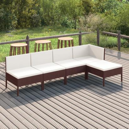 Set mobilier de grădină cu perne, 5 piese, maro, poliratan GartenMobel Dekor