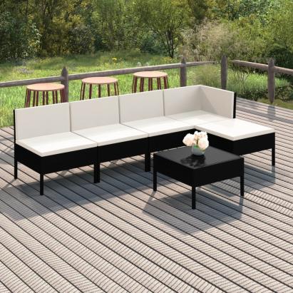 Set mobilier de grădină cu perne, 6 piese, negru, poliratan GartenMobel Dekor