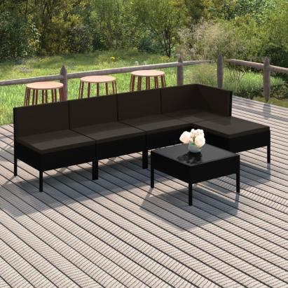 Set mobilier de grădină cu perne, 6 piese, negru, poliratan GartenMobel Dekor