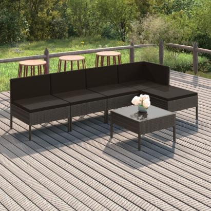 Set mobilier de grădină cu perne, 6 piese, gri, poliratan GartenMobel Dekor