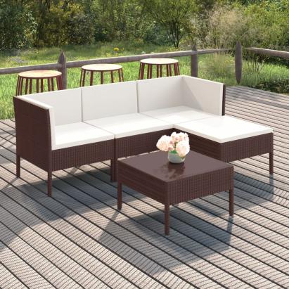Set mobilier de grădină cu perne, 5 piese, maro, poliratan GartenMobel Dekor