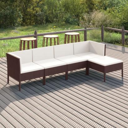 Set mobilier de grădină cu perne, 5 piese, maro, poliratan GartenMobel Dekor