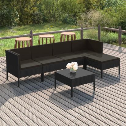 Set mobilier de grădină cu perne, 6 piese, negru, poliratan GartenMobel Dekor