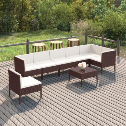 Set mobilier de grădină cu perne, 8 piese, maro, poliratan GartenMobel Dekor