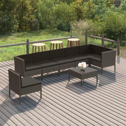 Set mobilier de grădină cu perne, 8 piese, gri, poliratan GartenMobel Dekor