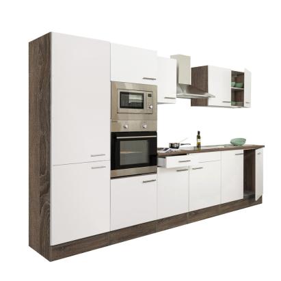 Mobilă de bucătărie modulară Leziter Yorki 330 cm, stejar Yorki și alb satinat, cu dulap cu raft