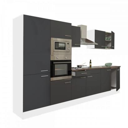 Mobilă de bucătărie Leziter Yorki 330 cm, corp alb, front antracit satinat, cu dulap raft