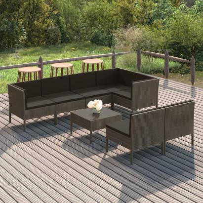Set mobilier de grădină cu perne, 8 piese, gri, poliratan GartenMobel Dekor