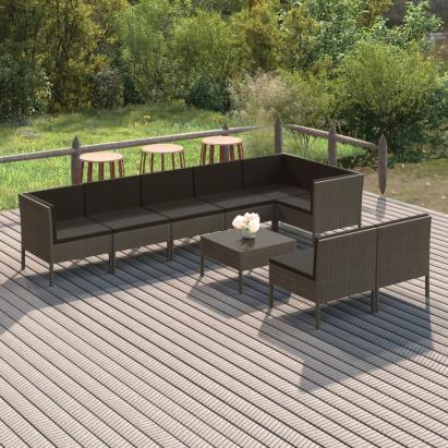 Set mobilier de grădină cu perne, 9 piese, gri, poliratan GartenMobel Dekor