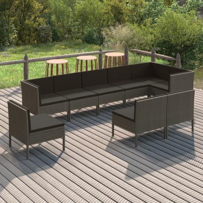 Set mobilier de grădină cu perne, 9 piese, gri, poliratan GartenMobel Dekor