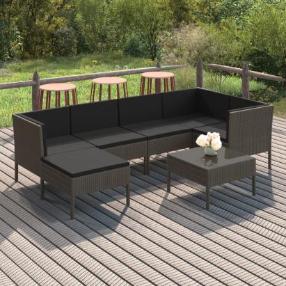 Set mobilier de grădină cu perne, 7 piese, gri, poliratan GartenMobel Dekor