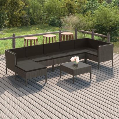 Set mobilier de grădină cu perne, 8 piese, gri, poliratan GartenMobel Dekor
