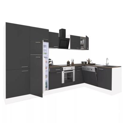 Bucătărie de colț Leziter Yorki 340 cm, alb cu front antracit satinat, modulară