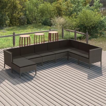 Set mobilier de grădină cu perne, 8 piese, gri, poliratan GartenMobel Dekor