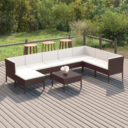 Set mobilier de grădină cu perne, 9 piese, maro, poliratan GartenMobel Dekor