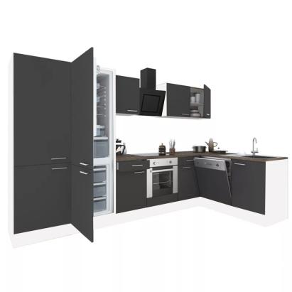 Bucătărie de colț Leziter Yorki 340 cm, corp alb, front antracit satinat