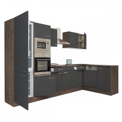 Bucătărie de colț Yorki 340 cm, stejar Yorki și front antracit satinat, cu frigider inclus