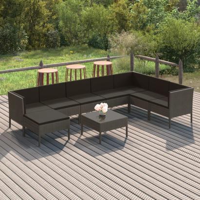 Set mobilier de grădină cu perne, 9 piese, gri, poliratan GartenMobel Dekor