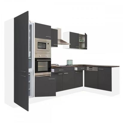 Mobilă bucătărie de colț Yorki 340 cm, alb cu fronturi antracit satinat, cu frigider