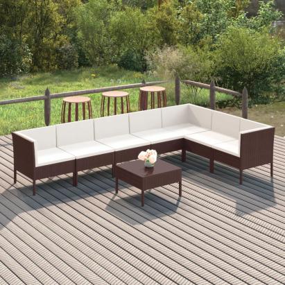 Set mobilier de grădină cu perne, 8 piese, maro, poliratan GartenMobel Dekor