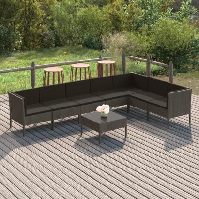 Set mobilier de grădină cu perne, 8 piese, gri, poliratan GartenMobel Dekor