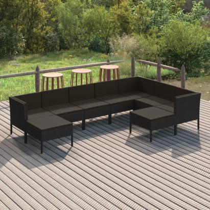 Set mobilier de grădină cu perne, 9 piese, negru, poliratan GartenMobel Dekor