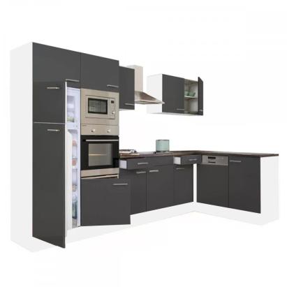Dulap de bucătărie de colț Leziter Yorki 340 cm, corp alb, front antracit satinat