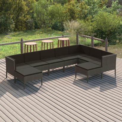 Set mobilier de grădină cu perne, 9 piese, gri, poliratan GartenMobel Dekor
