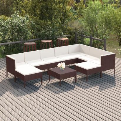 Set mobilier de grădină cu perne, 10 piese, maro, poliratan GartenMobel Dekor