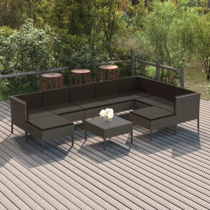 Set mobilier de grădină cu perne, 10 piese, gri, poliratan GartenMobel Dekor