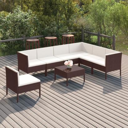 Set mobilier de grădină cu perne, 8 piese, maro, poliratan GartenMobel Dekor