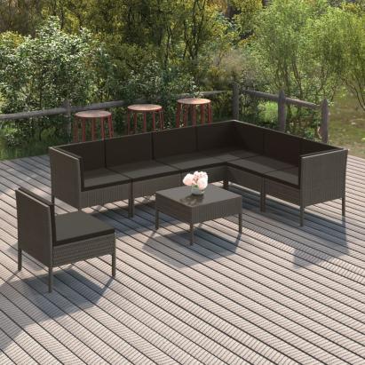 Set mobilier de grădină cu perne, 8 piese, gri, poliratan GartenMobel Dekor