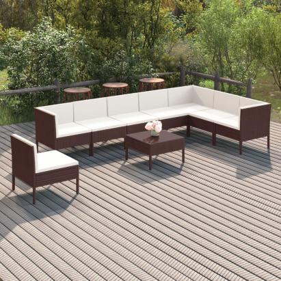 Set mobilier de grădină cu perne, 9 piese, maro, poliratan GartenMobel Dekor