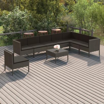 Set mobilier de grădină cu perne, 9 piese, gri, poliratan GartenMobel Dekor