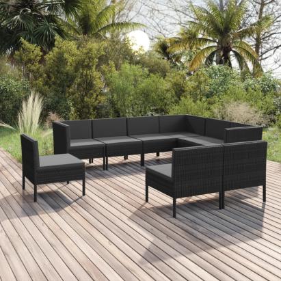 Set mobilier de grădină cu perne, 9 piese, negru, poliratan GartenMobel Dekor