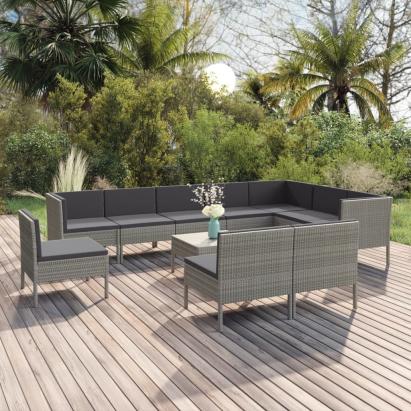 Set mobilier de grădină cu perne, 11 piese, gri, poliratan GartenMobel Dekor