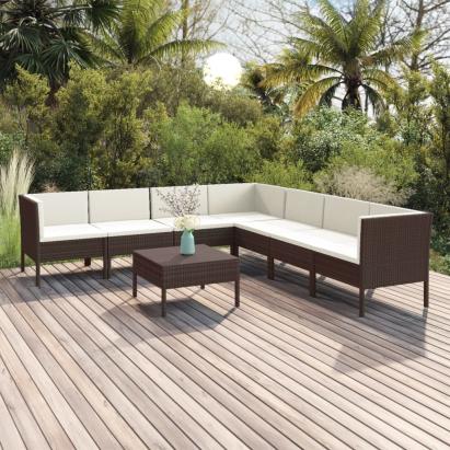 Set mobilier de grădină cu perne, 8 piese, maro, poliratan GartenMobel Dekor