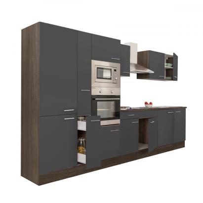 Mobilă de bucătărie Leziter Yorki 360 cm, stejar Yorki/antracit satinat, cu dulap cu raft