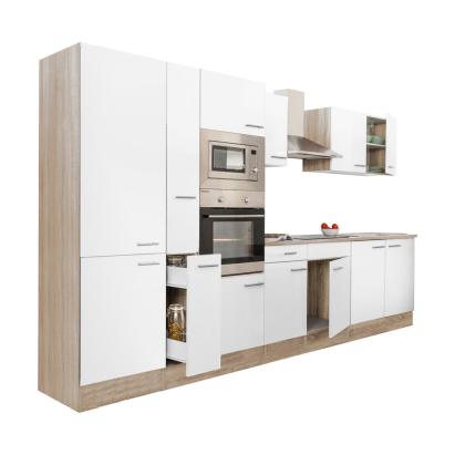 Bucătărie modulară Leziter Yorki 360 cm, stejar Sonoma/alb satinat, cu dulap cu raft