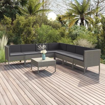 Set mobilier de grădină cu perne, 8 piese, gri, poliratan GartenMobel Dekor