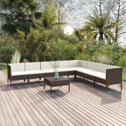 Set mobilier de grădină cu perne, 9 piese, maro, poliratan GartenMobel Dekor