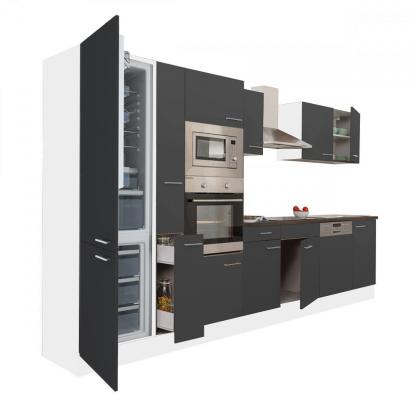 Mobilă de bucătărie Leziter Yorki 370 cm, corp alb, front antracit satinat