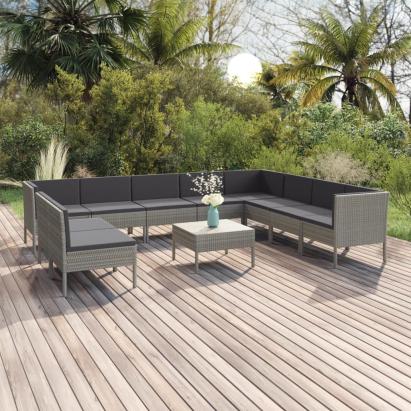Set mobilier de grădină cu perne, 11 piese, gri, poliratan GartenMobel Dekor