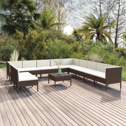 Set mobilier de grădină cu perne, 12 piese, maro, poliratan GartenMobel Dekor